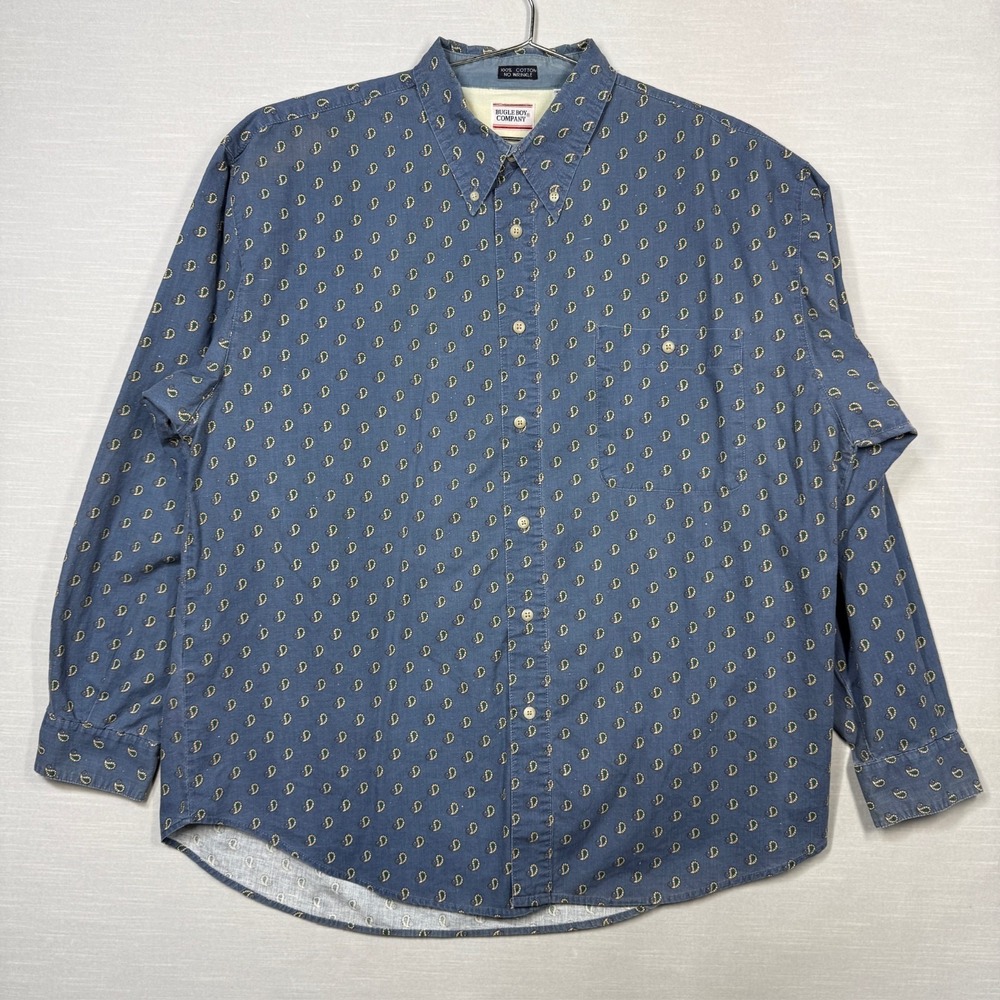 Bugle Boy Co Long Sleeve Button Down Shirt Men XXL Blue Paisley‎ 90s